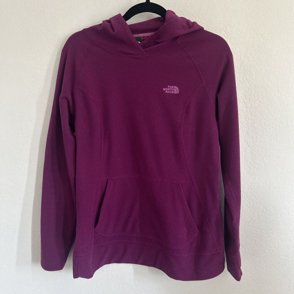 The North Face Crescent Hoodie Magenta Ribbed Knit Polartec Pullover Sz M